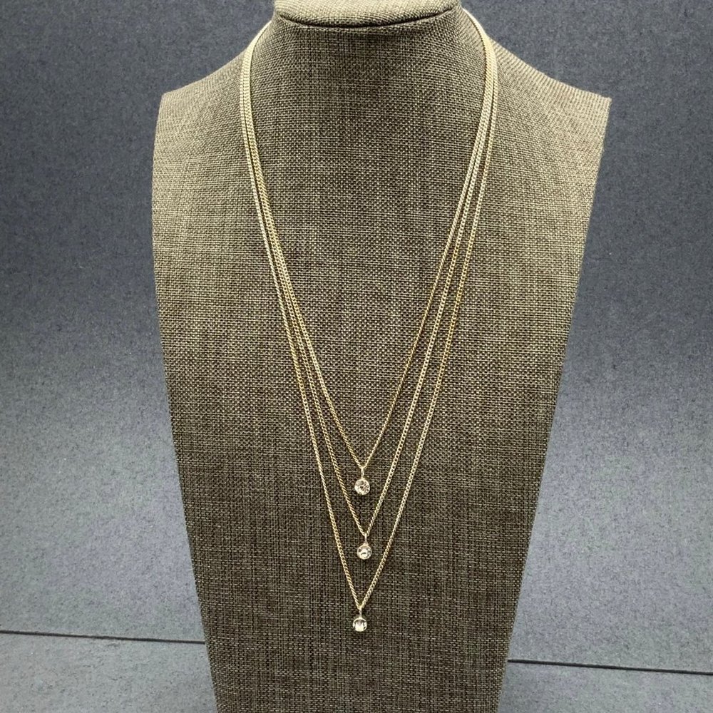 Claire's Triple Rhinestone Necklace Silver Three Strand Chain Sliding Pendant